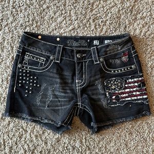 Black Miss me jean shorts with American flag